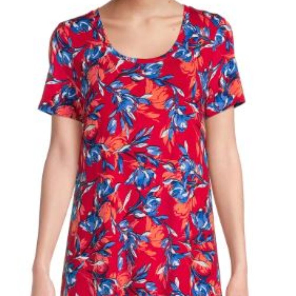 The Pioneer Woman, Scoop Neck Short Sleeve Dress Red Tropical Size XL